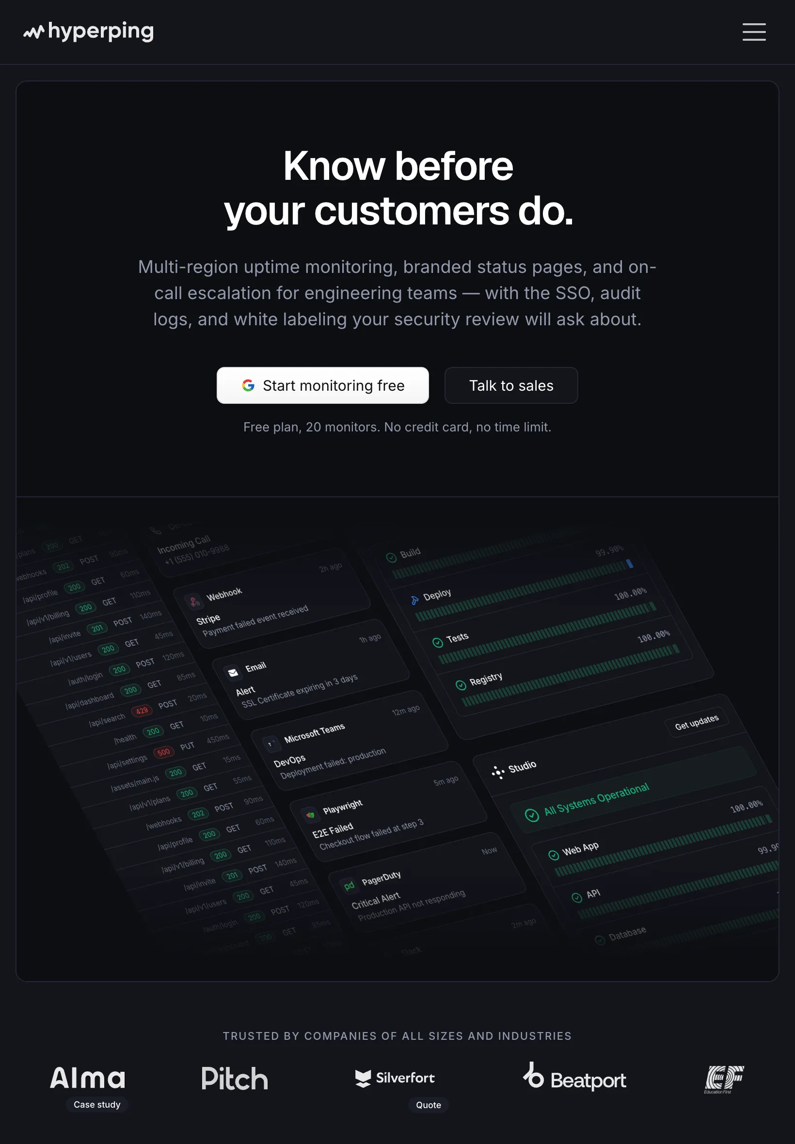 Hyperping homepage